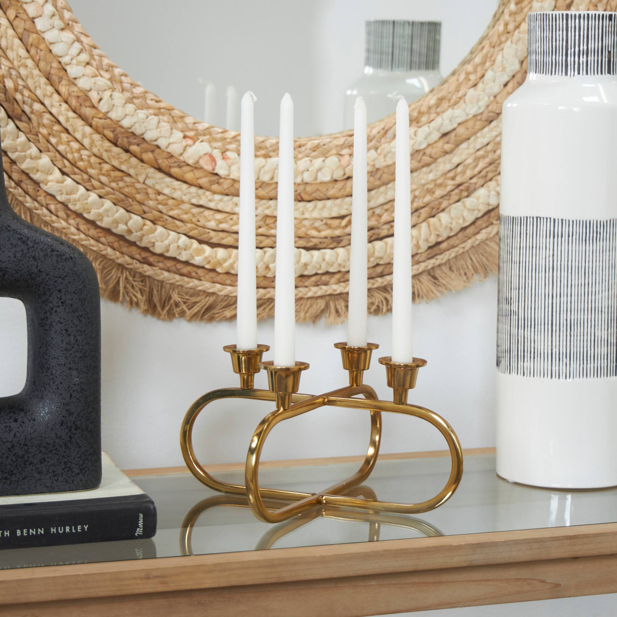 Gold Stainless Steel Overlapping Oval Geometric Candelabra